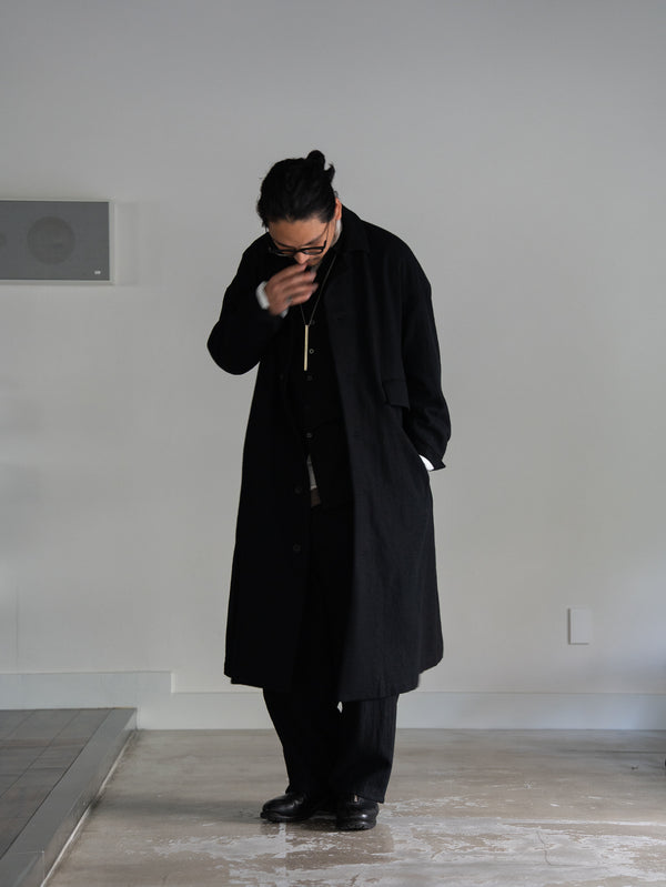 Back-Vent Washed-Serge Overcoat [尾州ウール]【black】