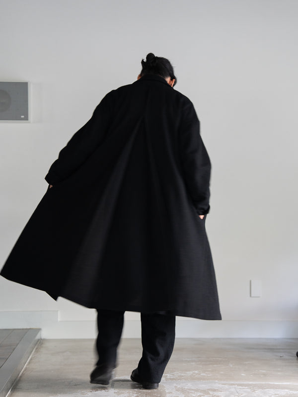 Back-Vent Washed-Serge Overcoat [尾州ウール]【black】
