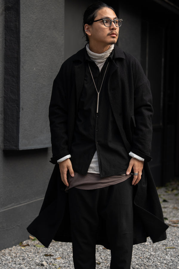 Back-Vent Washed-Serge Overcoat [尾州ウール]【black】