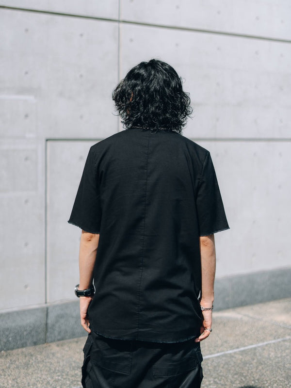 Black Frayed Edge Linen Shirt [for setup]