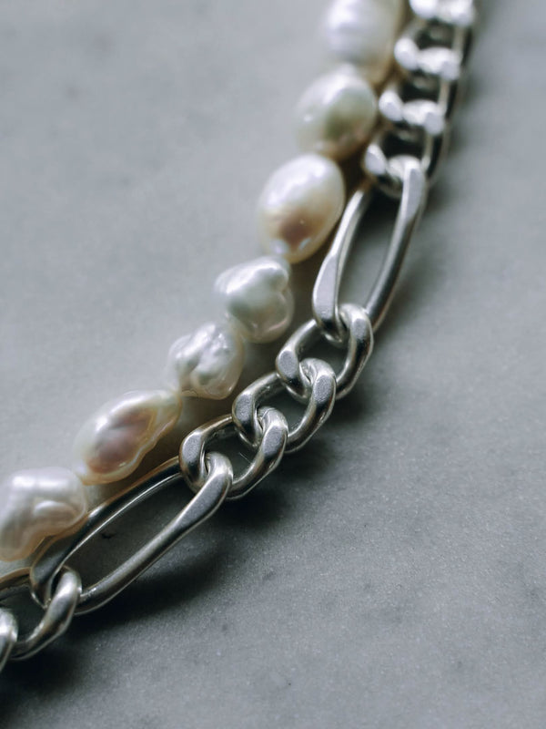 3way Pearl Silver Chain Necklace