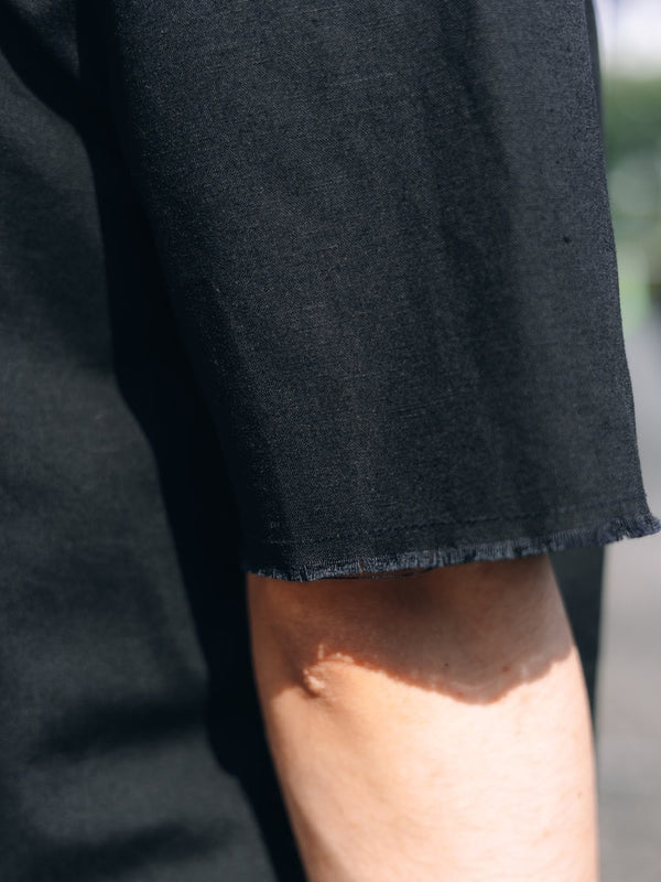 Black Frayed Edge Linen Shirt [for setup]