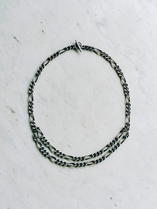 3way Antique Silver Chain Necklace