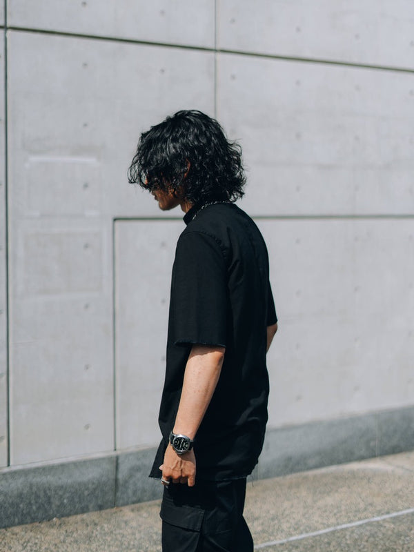 Black Frayed Edge Linen Shirt [for setup]