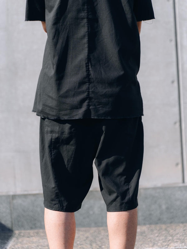 Black Modern Cut Linen Shorts [for setup]