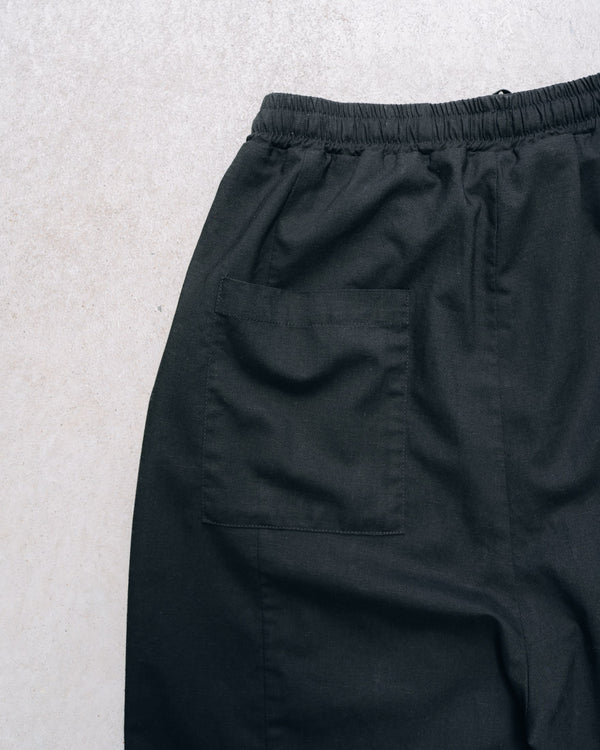 Black Modern Cut Linen Shorts [for setup]