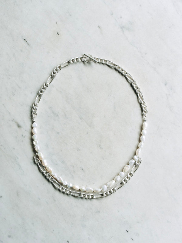 3way Pearl Silver Chain Necklace