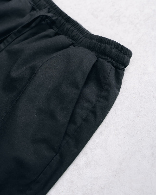 Black Modern Cut Linen Shorts [for setup]