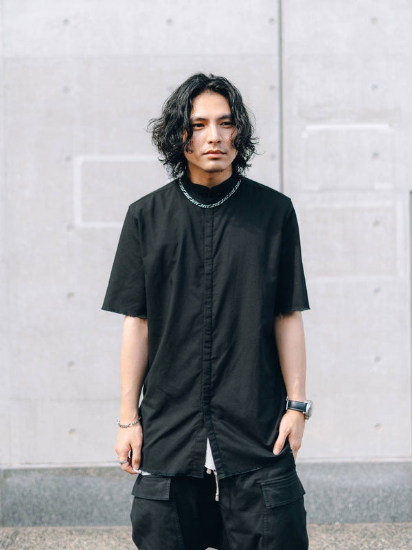 Black Frayed Edge Linen Shirt [for setup]