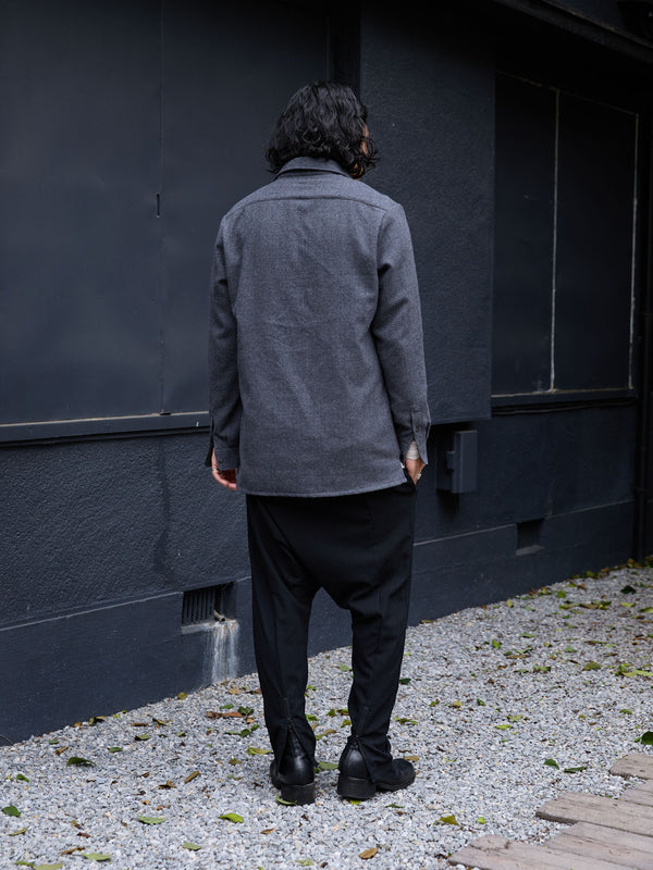 Washed Serge Vareuse Shirt Jacket【dark gray】