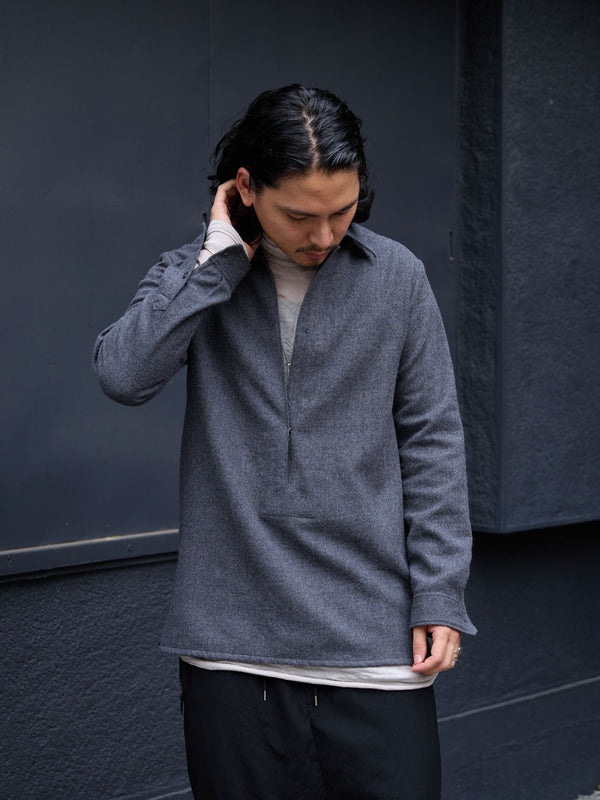 Washed Serge Vareuse Shirt Jacket【dark gray】