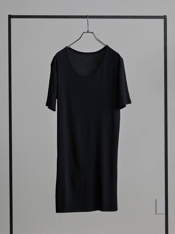 Modal Cotton Layered U-neck T-shirt【BLACK】