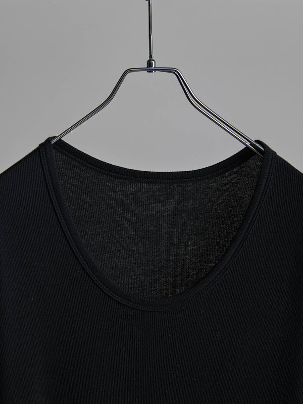 Modal Cotton Layered U-neck T-shirt【BLACK】