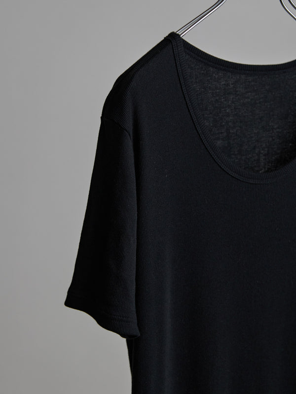 Modal Cotton Layered U-neck T-shirt【BLACK】