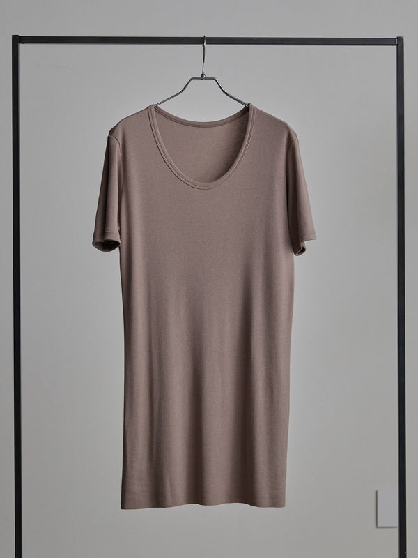 Modal Cotton Layered U-neck T-shirt【TAUPE】