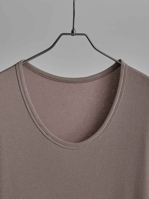 Modal Cotton Layered U-neck T-shirt【TAUPE】