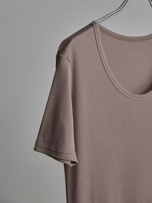 Modal Cotton Layered U-neck T-shirt【TAUPE】