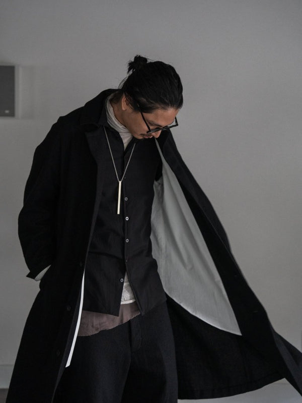 Back - Vent Washed - Serge Overcoat [尾州ウール]【black】 - PRY