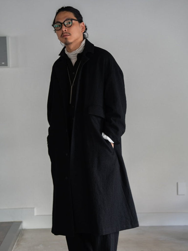 Back - Vent Washed - Serge Overcoat [尾州ウール]【black】 - PRY