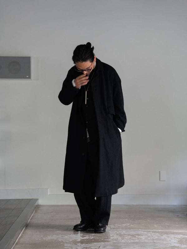 Back - Vent Washed - Serge Overcoat [尾州ウール]【black】 - PRY