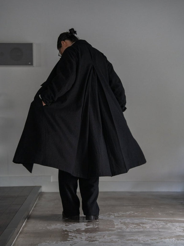 Back - Vent Washed - Serge Overcoat [尾州ウール]【black】 - PRY