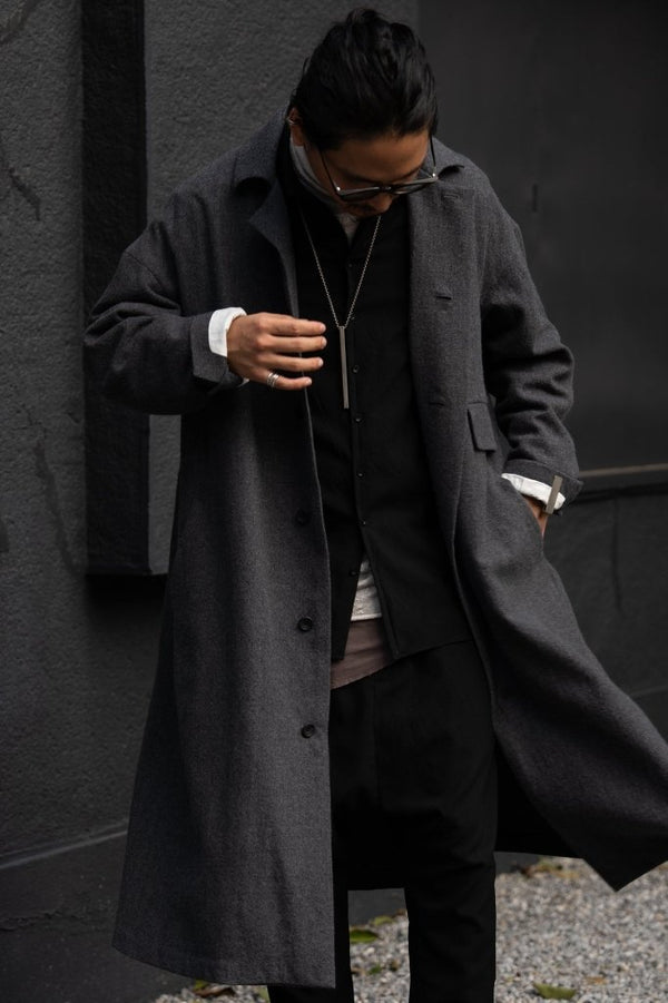 Back - Vent Washed - Serge Overcoat [尾州ウール]【dark gray】 - PRY
