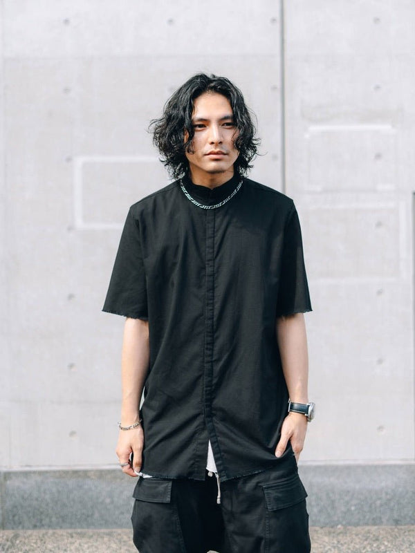 【アーカイブ販売】Black Frayed Edge Linen Shirt [for setup] - PRY
