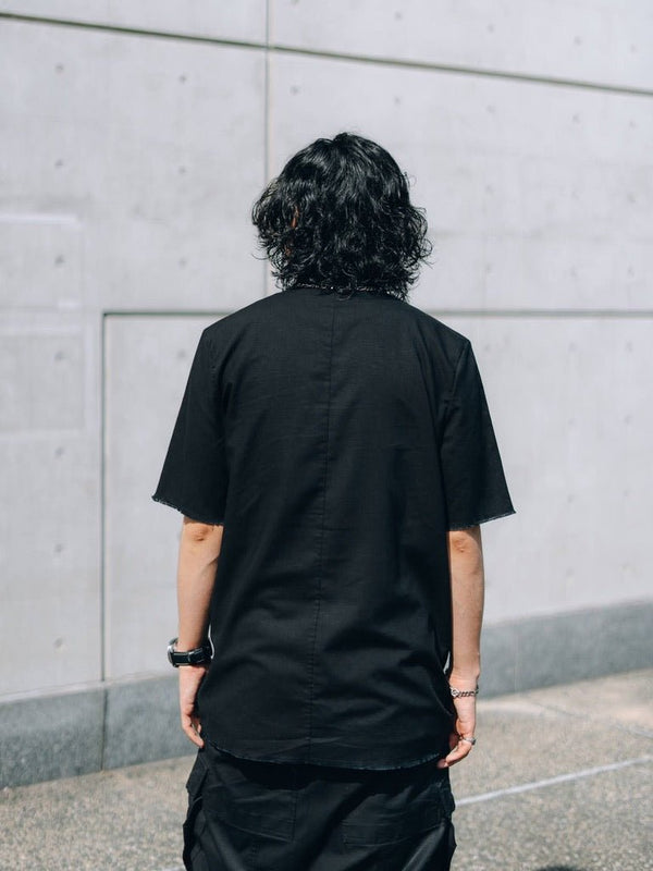 【アーカイブ販売】Black Frayed Edge Linen Shirt [for setup] - PRY