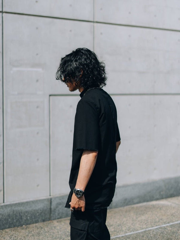 【アーカイブ販売】Black Frayed Edge Linen Shirt [for setup] - PRY