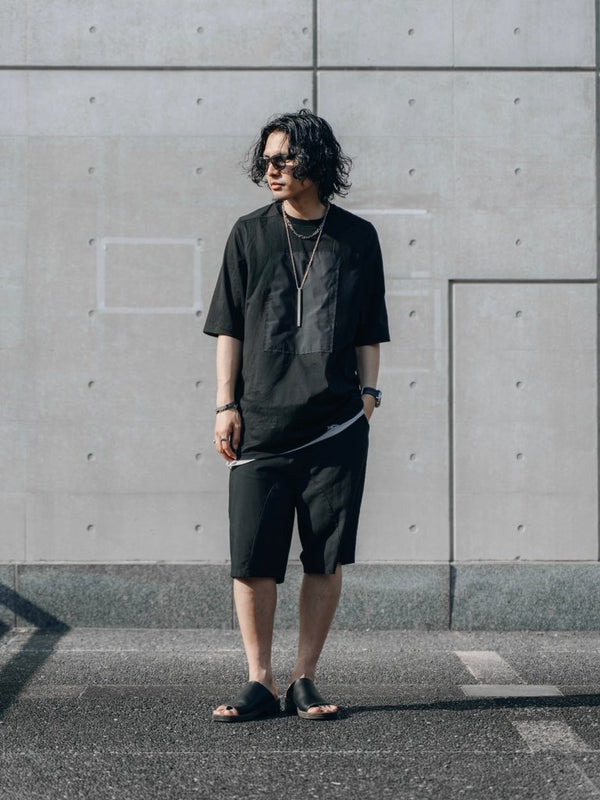 【アーカイブ販売】Black Modern Cut Linen Shorts [for setup] - PRY