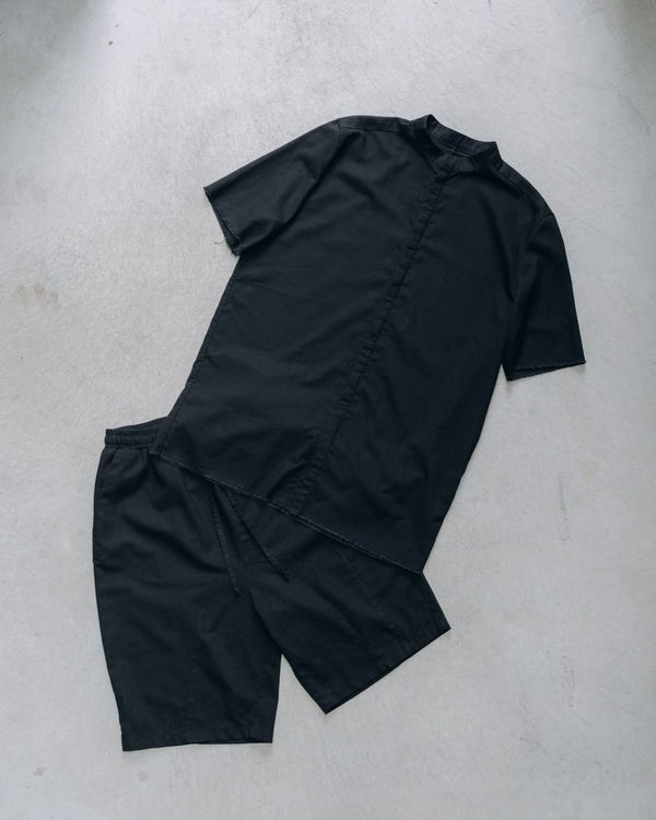【アーカイブ販売】Black Modern Cut Linen Shorts [for setup] - PRY