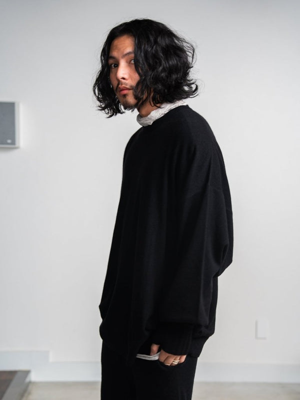 Cashmere Balloon Sleeve Knit【black】 - PRY