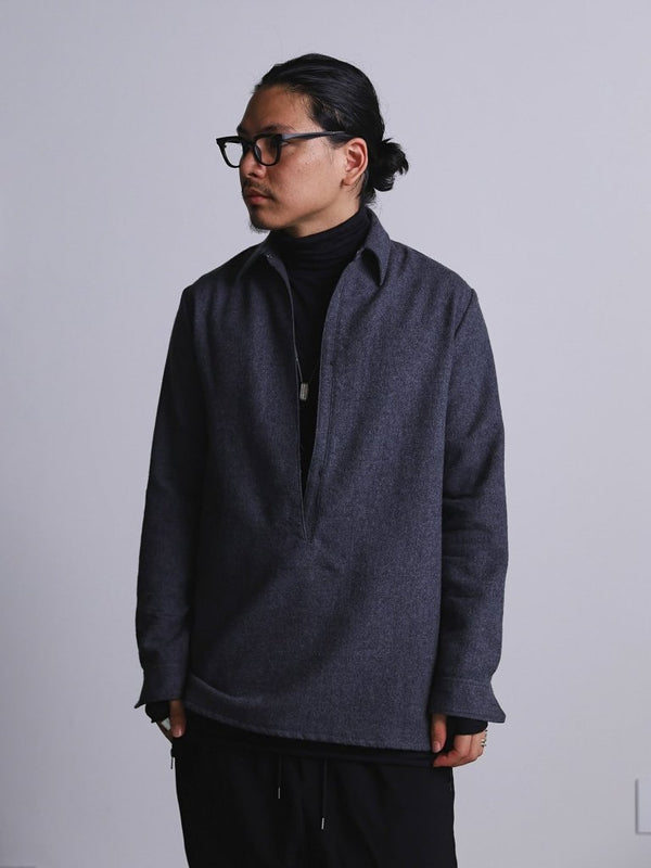 Craft Fabric Layered Turtle - neck L/S T-shirt [尾州コットン]【black】 - PRY
