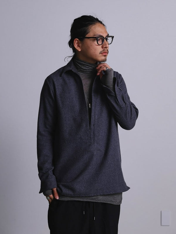 Craft Fabric Layered Turtle - neck L/S T-shirt [尾州コットン]【fog gray】 - PRY