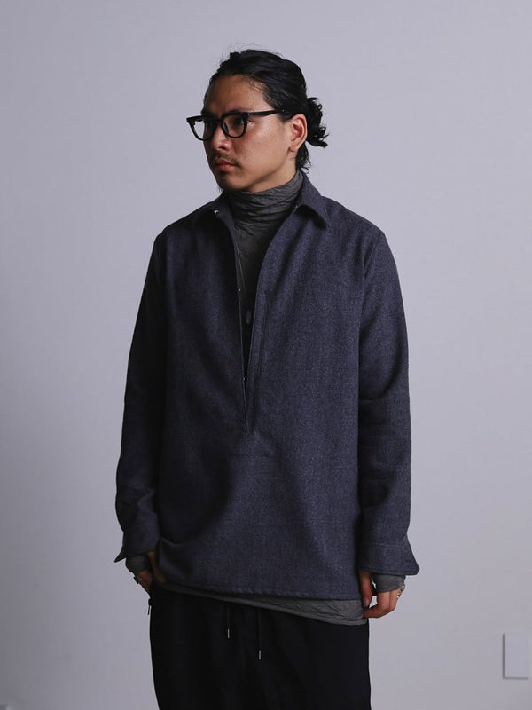 Craft Fabric Layered Turtle - neck L/S T-shirt [尾州コットン]【fog gray】 - PRY