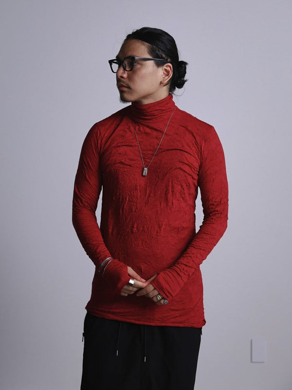 Craft Fabric Layered Turtle - neck L/S T-shirt [尾州コットン]【garnet】 - PRY