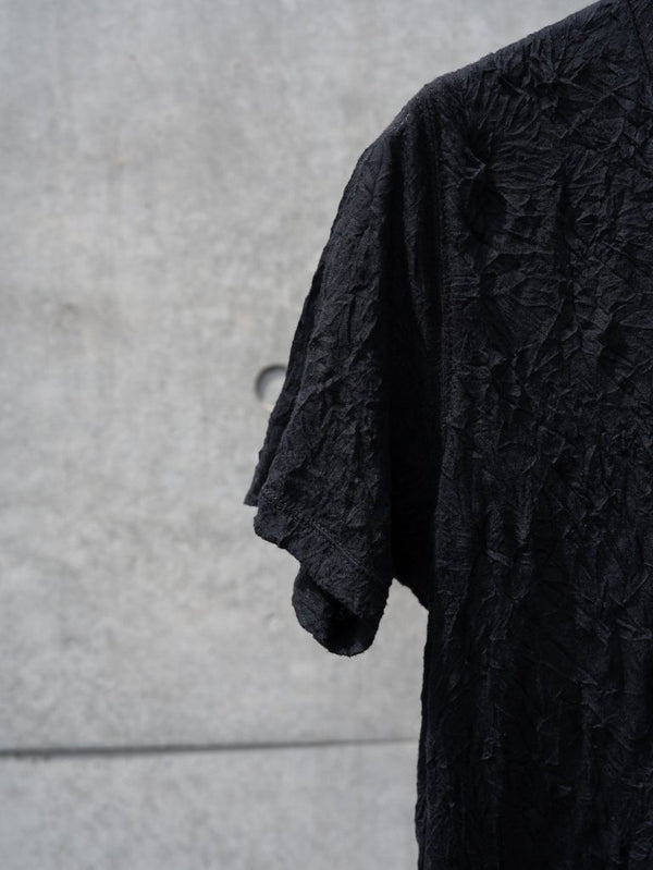 Craft Fabric Layered U - neck T-shirt【black】 - PRY