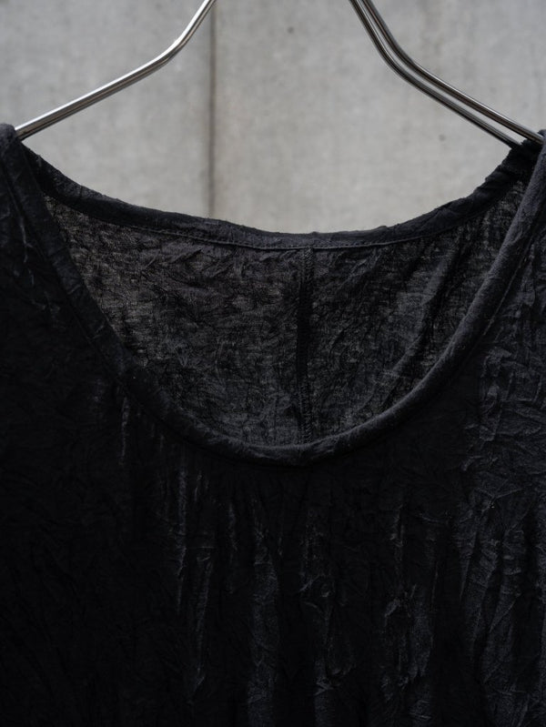 Craft Fabric Layered U - neck T-shirt【black】 - PRY