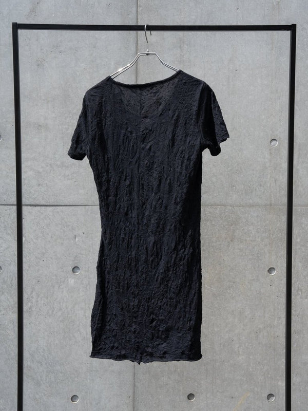 Craft Fabric Layered U - neck T-shirt【black】 - PRY