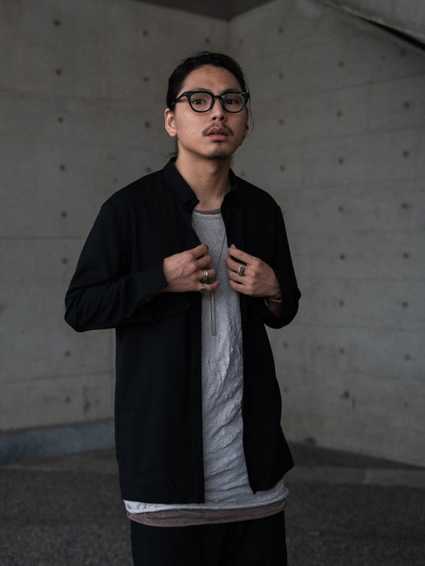 Craft Fabric Layered U - neck T-shirt【dark brown】 - PRY