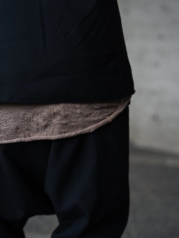 Craft Fabric Layered U - neck T-shirt【dark brown】 - PRY