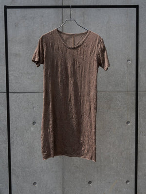 Craft Fabric Layered U - neck T-shirt【dark brown】 - PRY