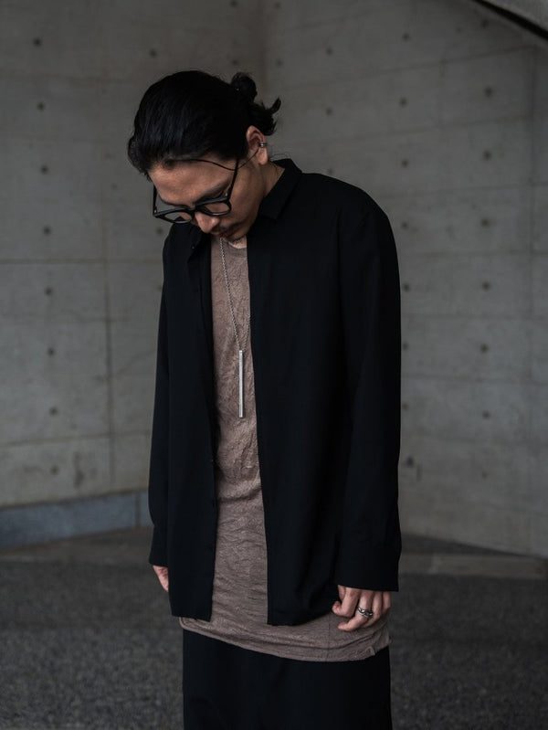 Craft Fabric Layered U - neck T-shirt【dark brown】 - PRY