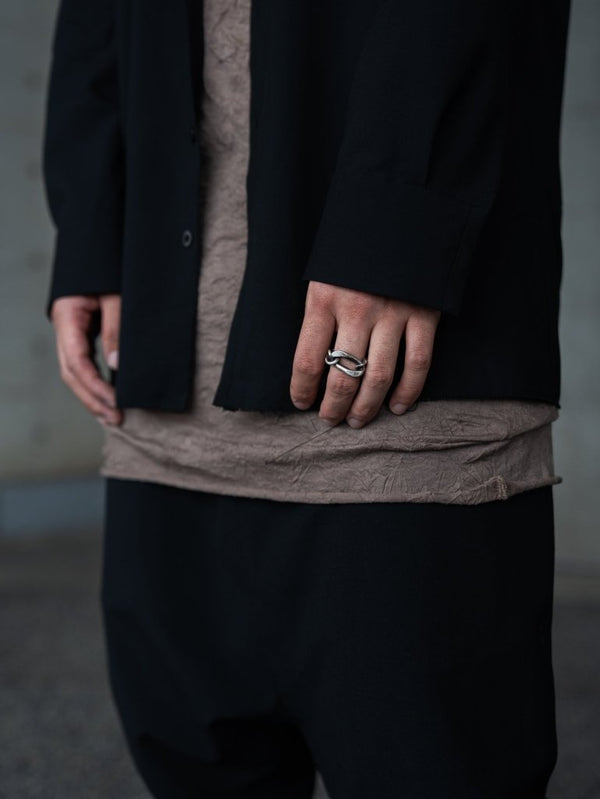 Craft Fabric Layered U - neck T-shirt【dark brown】 - PRY