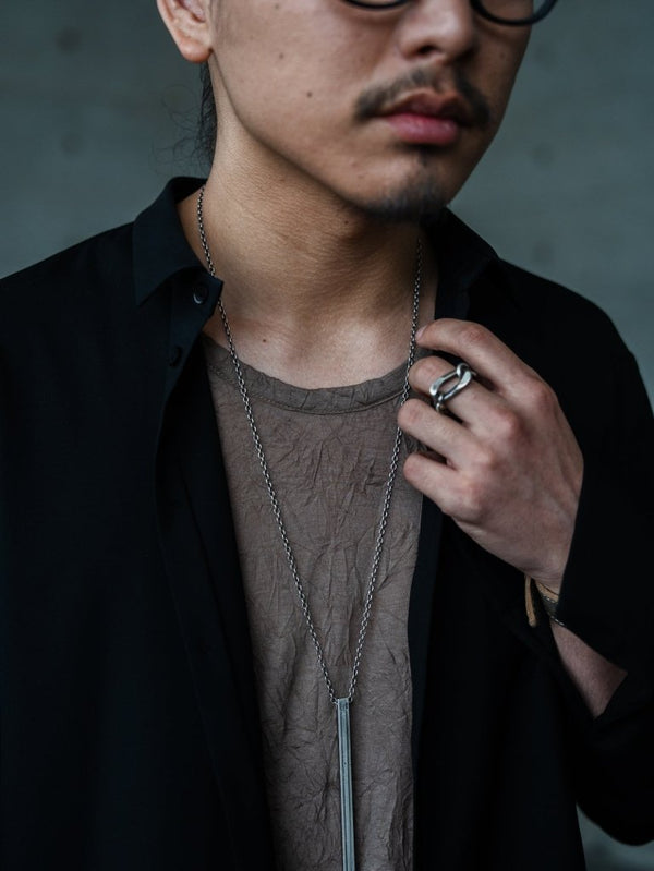 Craft Fabric Layered U - neck T-shirt【dark brown】 - PRY