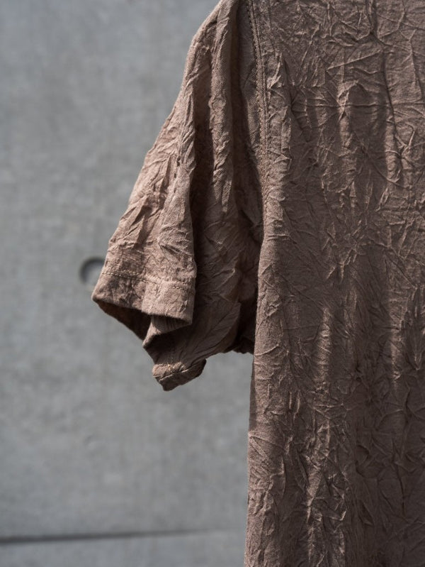 Craft Fabric Layered U - neck T-shirt【dark brown】 - PRY