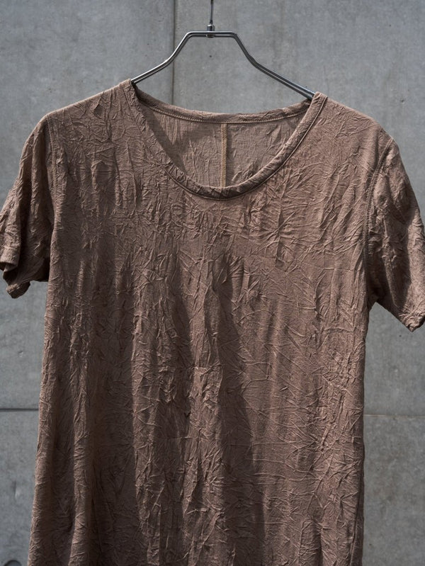 Craft Fabric Layered U - neck T-shirt【dark brown】 - PRY