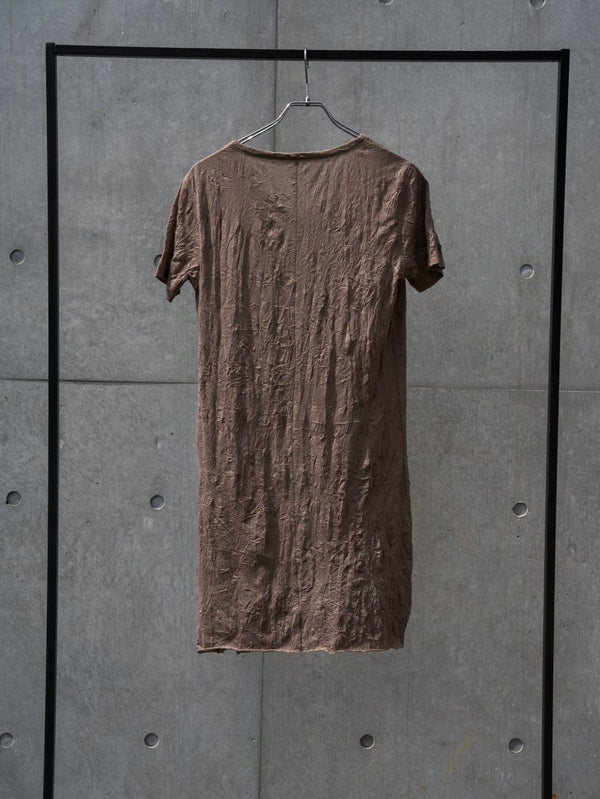 Craft Fabric Layered U - neck T-shirt【dark brown】 - PRY