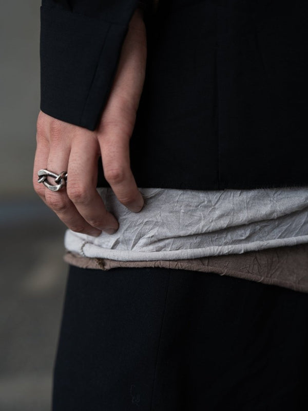 Craft Fabric Layered U - neck T-shirt【dark brown】 - PRY