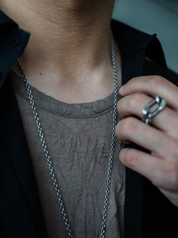 Craft Fabric Layered U - neck T-shirt【dark brown】 - PRY